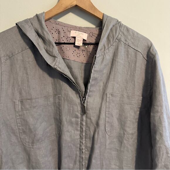St. Tropez West Gray Soft Linen Zip Up Hooded Jacket XL - Picture 8 of 12